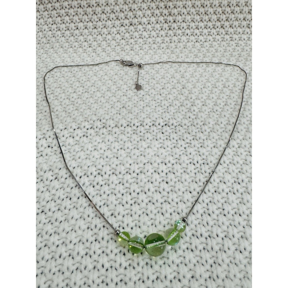 NOGU 925 Sterling Silver Emerald Mermaid Glass Bead Necklace 20"